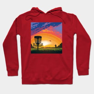 Disc Golf Against a Colorful Sunrise Hoodie